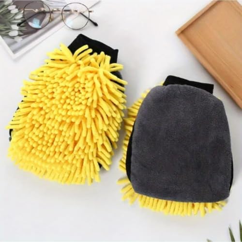 Chenille Microfiber Wash Mitt for Cars Scratch Free Cleaning Gloves Yellow - color: Yellow
