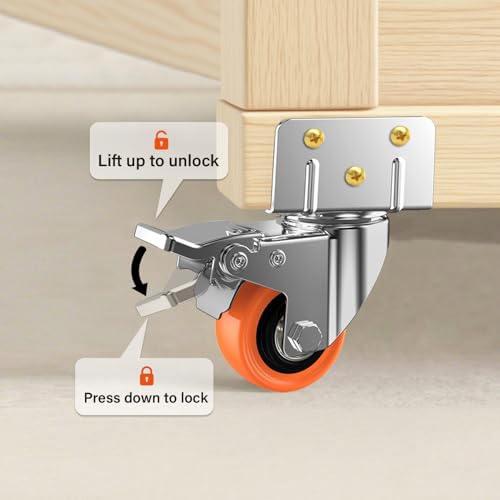 2" L-Shaped Caster Wheels Set of 4, Side Mount Swivel Casters - size: 2 inch