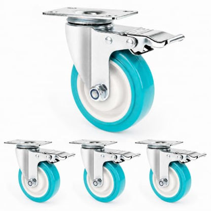 4 Inch Caster Wheels Heavy Duty with Dual-Lock Safety Brake and Rubber Tire Wheels, Heavy Duty - 600 Lbs Per Caster for Workbench, Trolley, Cabinet, TPR Silent Caster 4-Packs with mounting Hardware - size: 4 Inch 4 pack