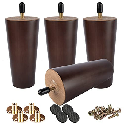 4 inch Solid Wood Furniture Legs, 4Pcs Mid-Century Modern Walnut Wooden Replacement Feet with Threaded 5/16'' Hanger Bolts & Mounting Plate & Screws for Sofa Couch Armchair Cabinet TV Stand - color: Walnut, size: 4" (10cm)