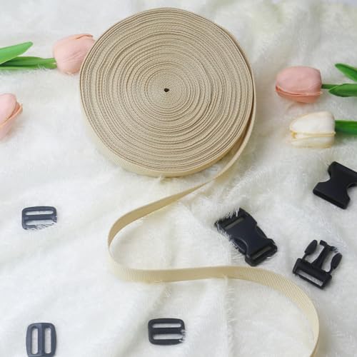 Beige 1 inch Webbing Strap Kit for DIY Crafts-Backpacks-20yds - color: Beige