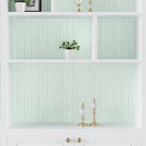 VEELIKE Light Green Grasscloth Wallpaper Textured Grass Cloth Peel and Stick Wallpaper 15.7''x118'' Grasscloth Contact Paper Self Adhesive Removable Green Linen Vinyl for Bedroom Bathroom Wall Cabinet - color: Light Green, size: 15.7" x 118"
