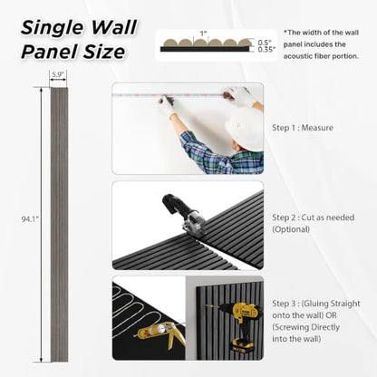 SMARTSTANDARD Wood Fluted Acoustic Wall Panels, 94x5.9in, 6Pcs, Dark Walnut - color: Dark Walnut