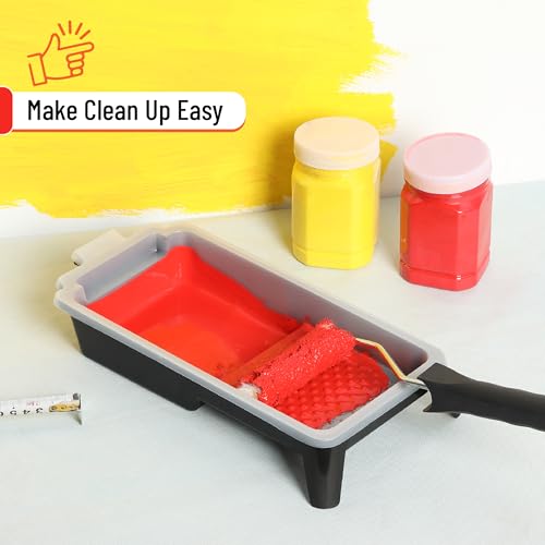 Bates- 4 Inch Paint Tray, 3 Pack, Black, Plastic 4 Inch Paint Roller Tray, Deep Capacity, Textured Ridge