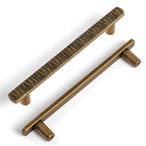 Goo-Ki 5 Inch(128 mm) Hole Centers Luxurious & Sturdy Zinc Alloy Cabinet Handls,Antique Brass Cabinet Pulls for Kitchen,Drawer,Cupboard & Wardrobe,6 Pack - color: Antique Brass, size: 5.0 inch (128 mm) Hole Centers, style: Pulls With No Backplate