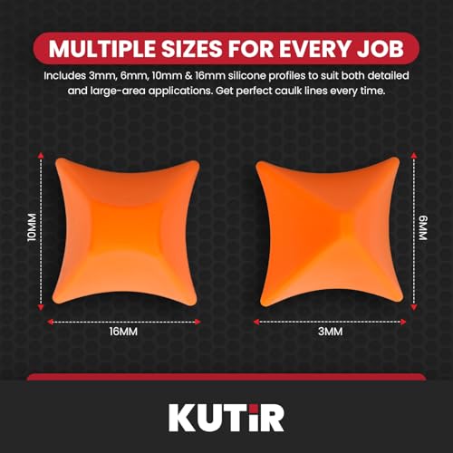 Kutir 2 PCS Silicone Caulking Tool Kit – Reusable Sealant Finishing Tools for Smooth Caulk Application, Grout Spreader & Joint Sealing for Kitchen, Bathroom, Window – 4/6/10/16mm