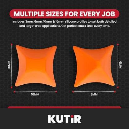 Kutir 2 PCS Silicone Caulking Tool Kit – Reusable Sealant Finishing Tools for Smooth Caulk Application, Grout Spreader & Joint Sealing for Kitchen, Bathroom, Window – 4/6/10/16mm