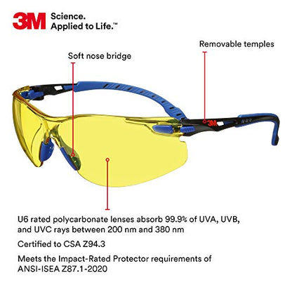 3M Safety Glasses, Solus 1000, Scotchgard Amber Lens, Blue/Black Frame - style: Amber Lens, Blue/Black Frame