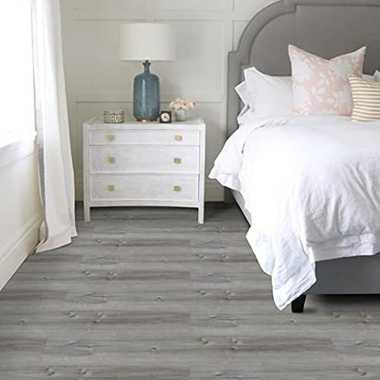 Peel and Stick Floor Tile, 10-Pack 15 Sq.Ft, Natural Grey Wood Grain Look - color: Gray, size: 10 PCS