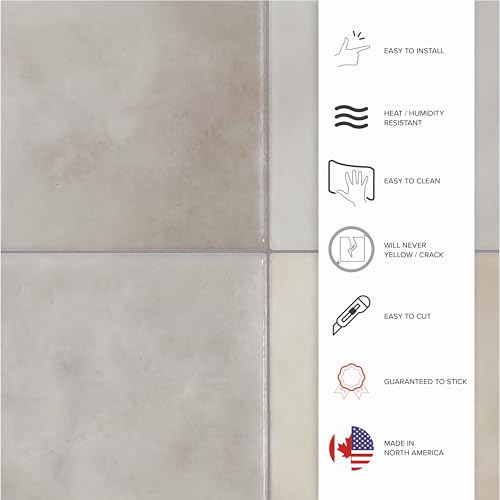 Smart Tiles Peel and Stick backsplash, Zellige Stone Greige, 9"x9" - color: Stone Greige