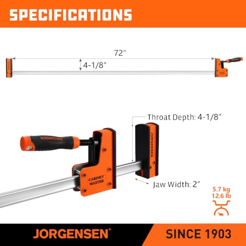 JORGENSEN 72-Inch Parallel Bar Clamps, 2-Pack Cabinet Master Bar Clamps - size: 72 Inch
