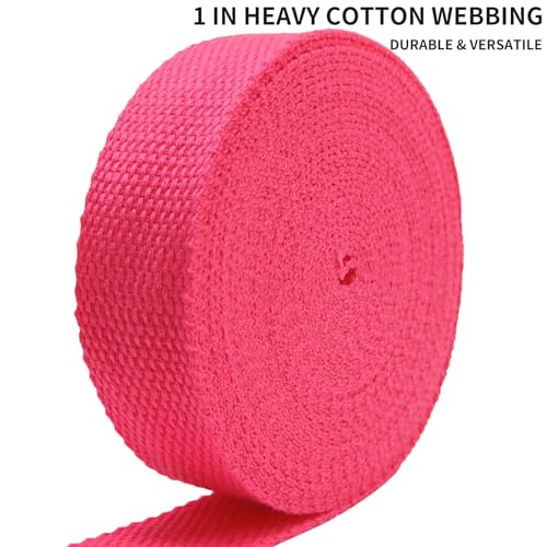 1 inch Cotton Webbing 5 Yards, Soft & Sturdy for Bag Handles - color: Neon Rose 575