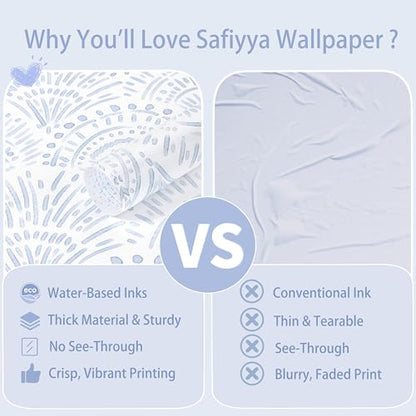 Safiyya Peel and Stick Wallpaper Boho Contact Paper 17.3"x78.7" Blue and White Modern Wall Paper Self Adhesive Removable Wallpaper for Bedroom Vinyl Rolls - color: Light Blue and White, size: 17.3" x 78.7"