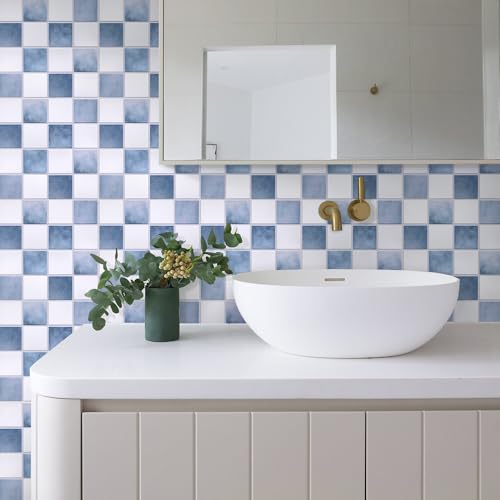 Commomy Matte 3D Peel and Stick Tile,10 Pcs 11.8"x11.8" White & Blue - color: White & Gradient Blue