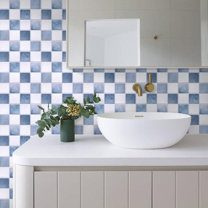 Commomy Matte 3D Peel and Stick Tile,10 Pcs 11.8"x11.8" White & Blue - color: White & Gradient Blue