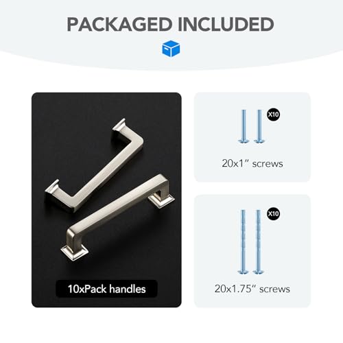 HOME EDIT Brushed Nickel Cabinet Handles Zinc Pulls 3-3/4 Inch 10 Pack - color: Brushed Nickel, size: 3-3/4 inches Hole Center