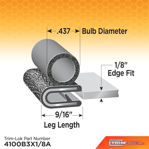TRIM-LOK Trim Seal, Edge Trim with Side Bulb, Fits 0.438-Inch Bulb, 1/8-Inch Edge, 25-Foot Length, Black Pebble Finish, Flexible PVC Plastic Trim with EPDM Rubber Weather Stripping - style: 0.437" Bulb, 1/8" Edge, 9/16" Leg, 25 Feet