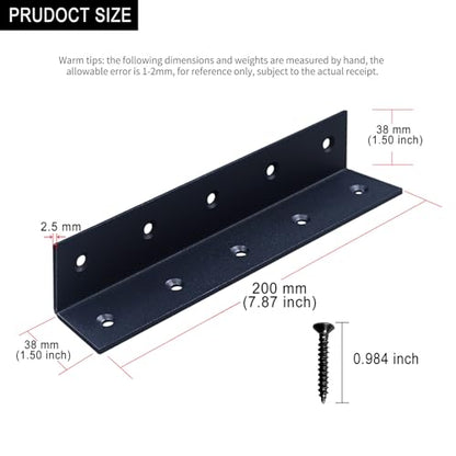 8" x 1.5" x 1.5" L Brackets Heavy Duty, Large Iron Corner Bracket Metal Joint, Thickness 2.5mm Including Screws, for Wooden Bookshelf Furniture Cabinet (Black-4PCS) - size: 8" x 1.5" x 1.5" - 4pcs - Black