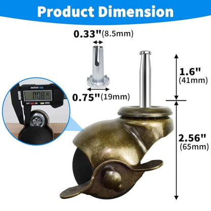 MySit 2 inch Ball Caster with Brakes Brass TPR Wheel Set of 4 - size: 2 Inch with brakes