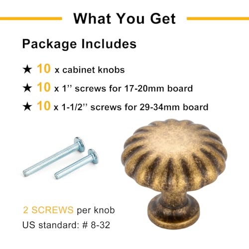 Antique Brass Cabinet Knobs Round Cabinet Pulls 10 Pack 2510 - color: Antique Brass, size: Single Hole