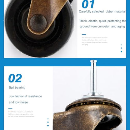 Antique Brass Casters Wheels 5/16" x 1-1/2" (8 x 38mm) Rubber Stem Casters Vintage Furniture Roller Casters (2.0 Inch Antique Caster with Brake) - style: 2.0 Inch Antique Caster with Brake