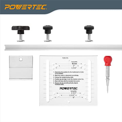 POWERTEC Cabinet Hardware Jig w/Center Punch, T Track & Stop Block, Drawer Jig for Installing Pulls, Knobs, Handle on Cabinet & Drawer, Woodworking Tools for Cabinet Handles Installation (71376) - style: Cabinet Hardware Jig w/Center Punch