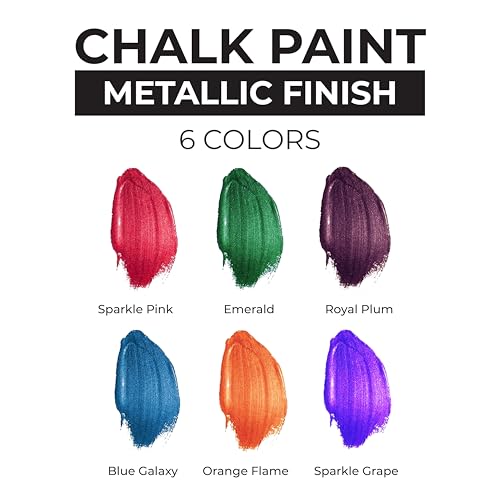6-Piece Metallic Chalk Paint Kit - Premium Water-Based Paints with Semi-Gloss Finish for Furniture Restoration and Craft Projects - Non-Toxic