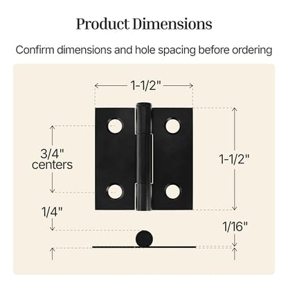 Oil Rubbed Bronze Butt Hinges with Removable Pin - 1-1/2" x 1-1/2" - Pack of 2 - Cabinet Door Hinges - UA-266-HOB (1) - color: Oil Rubbed Bronze
