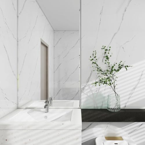 White Glossy Marble Contact Paper 15.7"X118.1" Peel and Stick Wallpaper - color: White, size: 15.7" x 118"