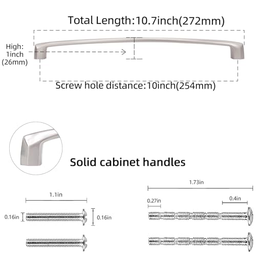 10 Pack 10 Inch Brushed Satin Nickel Kitchen Cabinet Handles - color: Brushed Satin Nickel, size: 10'' Hole Center(254mm)