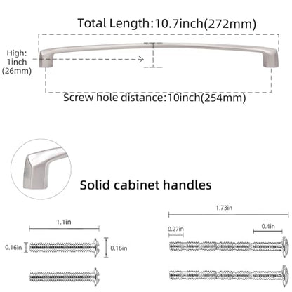 10 Pack 10 Inch Brushed Satin Nickel Kitchen Cabinet Handles - color: Brushed Satin Nickel, size: 10'' Hole Center(254mm)
