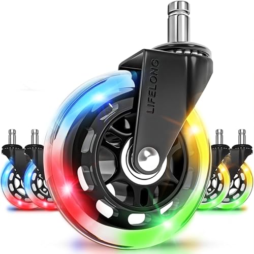 Lifelong Gaming Office Chair Wheels Replacement, Heavy Duty, 5-Pack - color: Clear - RGB, size: 3 Inch
