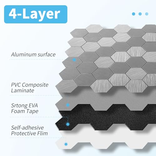 Art3d 10-Pack Metal Peel and Stick Backsplash Tile, Silver Hexagon - color: Silver Hexagon