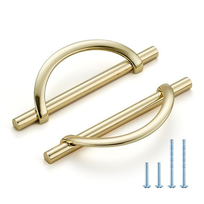 HOME EDIT Polished Brass Cabinet Pulls Curved, 5 Inch/128 mm, 10 Pack - color: Gold, size: 5 Inch Hole Center