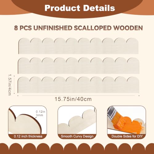 Unfinished Scalloped Decorative Wood Trim - color: scalloped 15.75 x 1.57“-8pcs