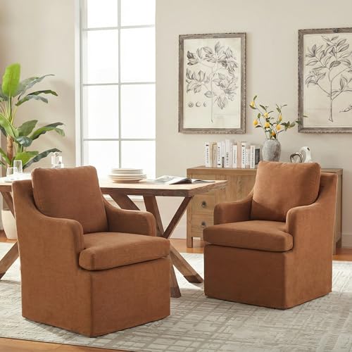 VKNOW Upholstered Dining Chairs, Dining Room Chairs with Casters - color: Orange, size: 1