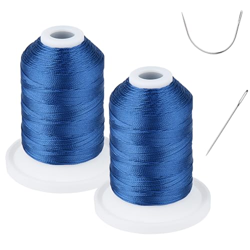 UV Resistant - Simthread 100% Polyester Bonded Thread Tex 69 (12wt) - 250 Yards x 2 Spools NP-Blue - color: 2 × NP-BLUE, size: 250 Yards