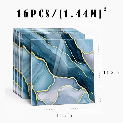 Peel and Stick Kitchen Backsplash Tiles 16PCS – Waterproof Self Adhesive Wall Stickers, Easy DIY Stick On, Heat Resistant Decorative Wall Covering (Blue Agate Gold Foil) - color: Blue Agate Gold Foil