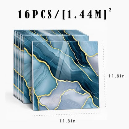 Peel and Stick Kitchen Backsplash Tiles 16PCS – Waterproof Self Adhesive Wall Stickers, Easy DIY Stick On, Heat Resistant Decorative Wall Covering (Blue Agate Gold Foil) - color: Blue Agate Gold Foil