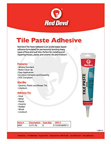 Red Devil 0497 Tile Paste Adhesive - Easy to Use, Permanent Bond for Mosaic, Plastic & Ceramic Tiles - 5.5 Fl. Oz., Tile Glue, White, Made in USA - style: 1 - Pack