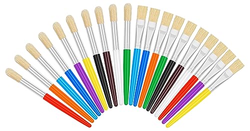 20 Pcs Kids Paint Brushes - Round & Flat, Easy Hold & Clean, Bristle Craft for Acrylic, Oil & Watercolor Paint - size: 20PCS