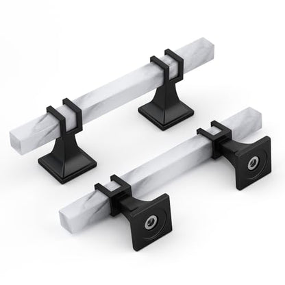 Rergy 10 Pack Cabinet Handles, White Marble & Matte Black Pulls, 3" - color: White Marble & Black, size: 3 inch (76mm) Hole Center