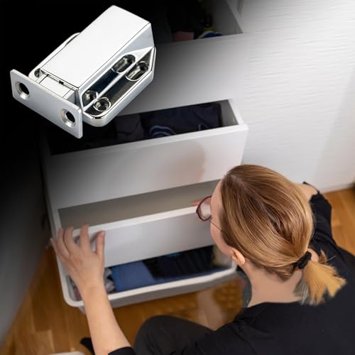 Touch Latch Magnetic Push to Open Heavy Duty Closure Latches Metal Alloy Push Release Hardware Pack for Large Doors Kitchen Wardrobes Closets Drawers Cabinets 1.9 x 1.6 inch