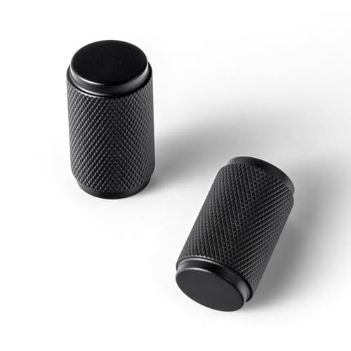 Goo-Ki 6 Pack Matte Black Knurled Cabinet Knobs – Textured Cylinder Drawer Pulls for Modern Kitchen Furniture, Dresser - color: Matte Black