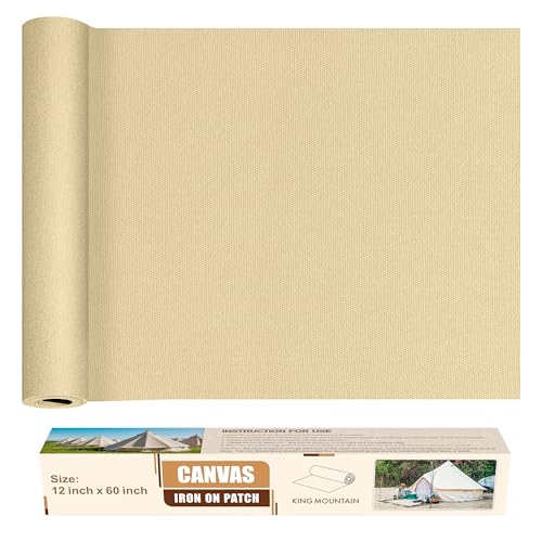 KING MOUNTAIN Canvas Iron on Patch,12"×60",Waterproof 100% Cotton Fabric Repair Patch,Used for Various Sofa,Tent,Clothes,Seats,Suitcases (Camel,Waterproof) - color: Camel, size: Canvas-12x60
