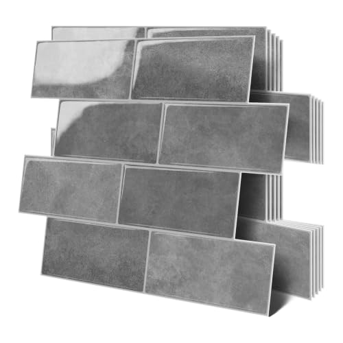 Thicker Design Peel and Stick Wall Tile，Self Adhesive Backsplash Tiles for Kitchen & Bathroom (10 Sheets, Grey) - color: Gray