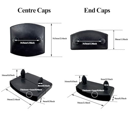 20pcs 54x9mm Black Replacement Bed Slat Plastic Centre Caps or End Caps Holders for Holding Securing Wooden Slats Bed Base,Width 54mm x Height 9 mm (10pcs End Caps and 10pcs Centre Caps) - size: Centre Caps 10pcs + End Caps 10 pcs