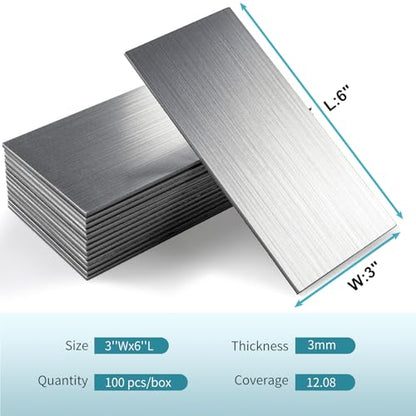 Vamos Tile 100-Pack Peel and Stick Backsplash Tile,3" x 6" Subway Tile - color: Brushed Stainless
