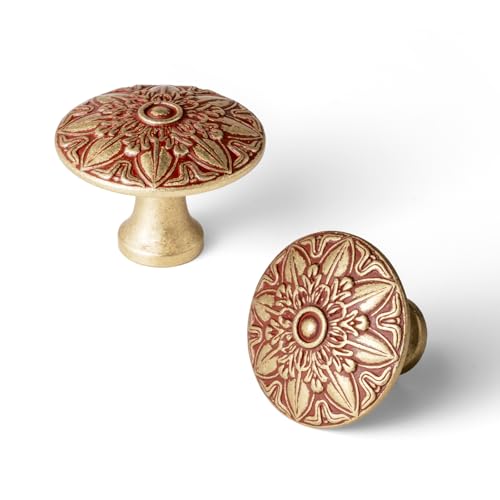 2Pack Antique Brass Cabinet Pull with Backplate 7.56" Hole Center - color: Amber Red