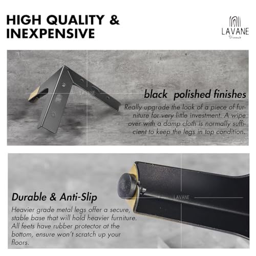 La Vane 5 Inch Diamond Triangle Metal Furniture Legs 4PCS- Heavy Duty Iron - color: Black/Gold, size: 5" / 13cm